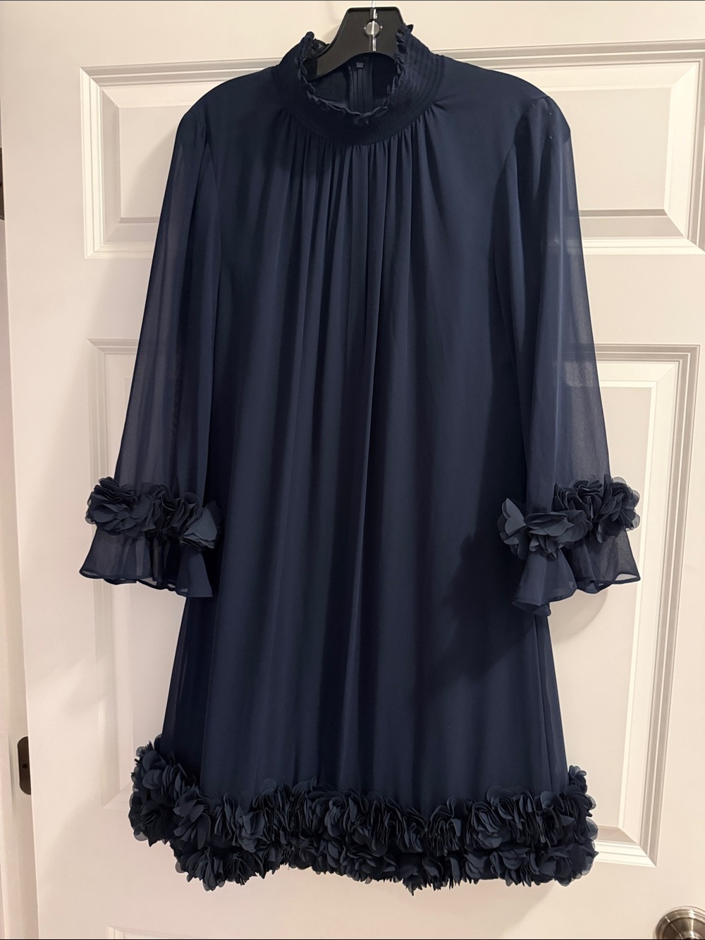 Alex Marie Navy Floral Trim Chiffon Dress